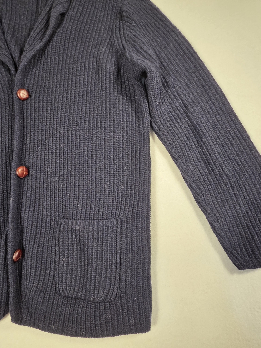 Men's Navy Blue Collar Cable Knit Cardigan Sweater Size XL - Picture 4 of 10